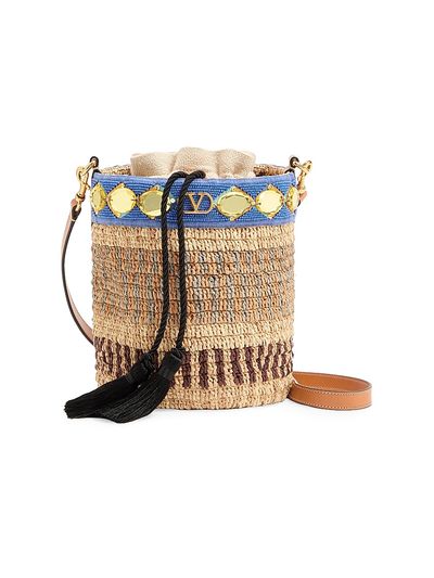 Valentino Garavani Women's Small Embroidered Bucket Bag in Raffia