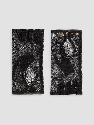 Valentino Garavani Women's VLogo Signature Biker Gloves in Lace and Leather
