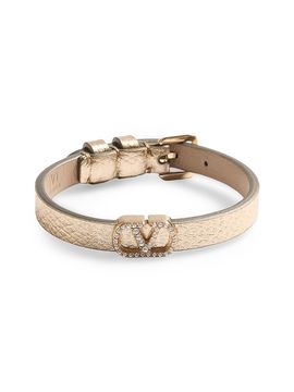 Valentino Garavani Women's VLogo Signature Bracelet in Laminated Leather and Swarovski Crystals
