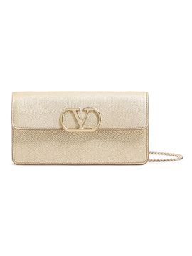 Valentino Garavani Women's VLogo Signature Laminated Grainy Calfskin Wallet with Chain