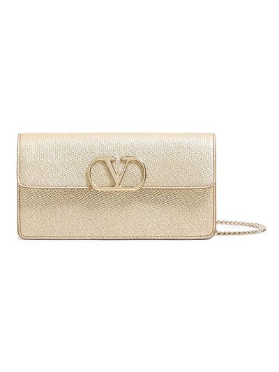 Valentino Garavani Women's VLogo Signature Laminated Grainy Calfskin Wallet with Chain