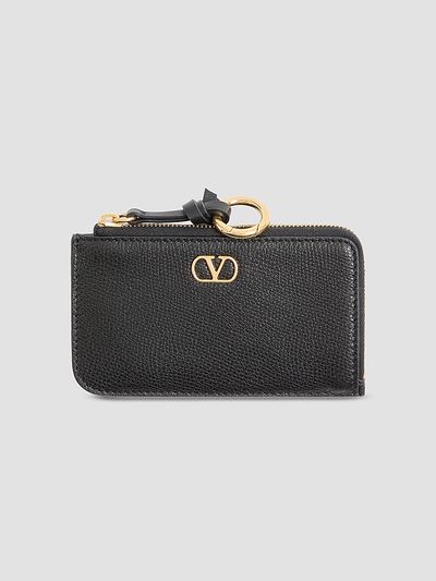 Valentino Garavani Women's Zip-Around Charm Card Holder in Grainy Calfskin