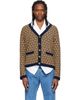 Valentino Valentino Beige & Navy Jacquard Logo Wool Cardigan - 1