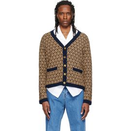 Valentino Valentino Beige & Navy Jacquard Logo Wool Cardigan