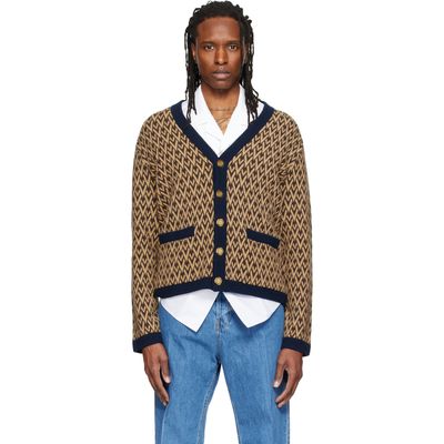 Valentino Valentino Beige & Navy Jacquard Logo Wool Cardigan