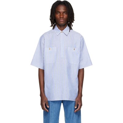 Valentino Valentino Blue & White Striped Cotton Linen Shirt
