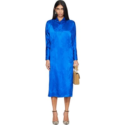 Valentino Valentino Blue Flowerism Sunflowers Jacquard Midi Dress
