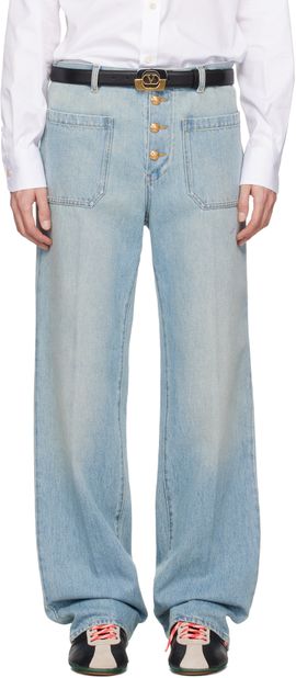 Valentino Valentino Blue Straight-Leg Creased Jeans