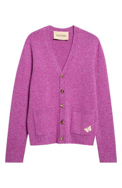 Valentino Valentino Butterly Appliqué Wool Mouliné Cardigan