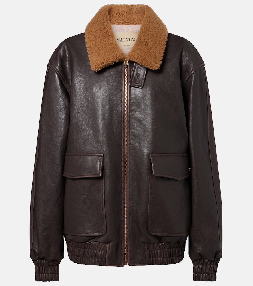 Valentino Valentino Caban Shearling-trimmed leather bomber jacket