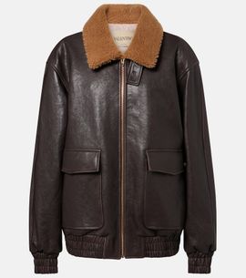 Valentino Valentino Caban Shearling-trimmed leather bomber jacket