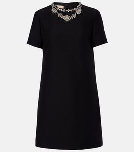 Valentino Valentino Crepe Couture embellished wool and silk minidress