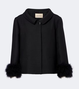 Valentino Valentino Crepe Couture feather-trimmed jacket