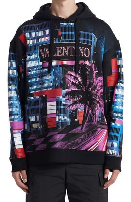 Valentino Valentino Electric City Print Cotton Hoodie 
