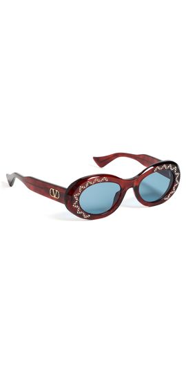 Valentino Valentino Embellished Oval Sunglasses Havana-Havana-Blue One