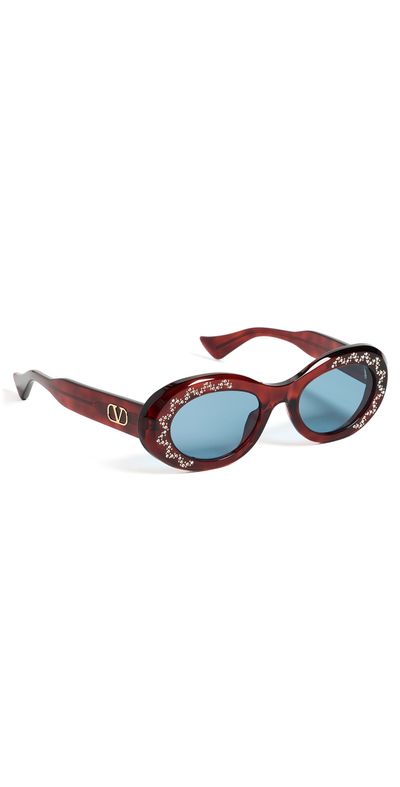 Valentino Valentino Embellished Oval Sunglasses Havana-Havana-Blue One