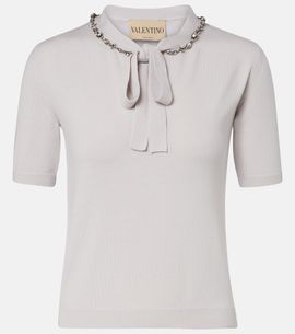 Valentino Valentino Embellished tie-neck virgin wool sweater