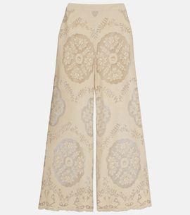 Valentino Valentino Embroidered cotton-blend wide-leg pants