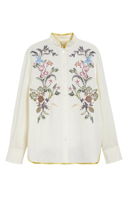 Valentino Valentino Floral Embroidered Linen Button-Up Shirt
