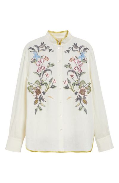 Valentino Valentino Floral Embroidered Linen Button-Up Shirt