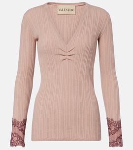 Valentino Valentino Gathered lace-trimmed cashmere sweater