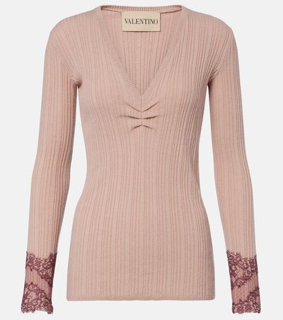 Valentino Valentino Gathered lace-trimmed cashmere sweater