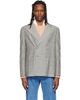 Valentino Valentino Gray Double-Breasted Mohair Wool Check Blazer - 1