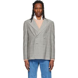 Valentino Valentino Gray Double-Breasted Mohair Wool Check Blazer