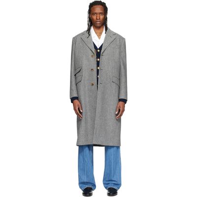 Valentino Valentino Gray Wool Herringbone Coat