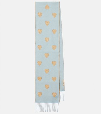 Valentino Valentino Heart fringed wool-blend scarf