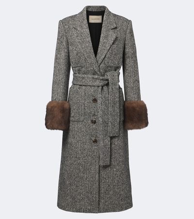 Valentino Valentino Herringbone shearling-trimmed wool-blend coat
