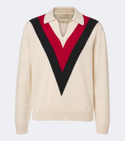 Valentino Valentino Jacquard cashmere polo sweater