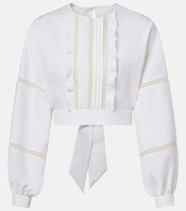 Valentino Valentino Lace-trimmed open-back linen blouse
