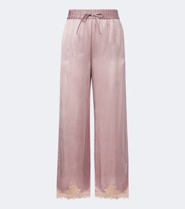 Valentino Valentino Lace-trimmed silk crêpe satin wide-leg pants