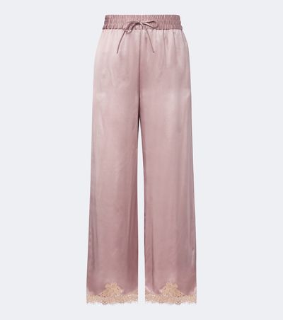 Valentino Valentino Lace-trimmed silk crêpe satin wide-leg pants
