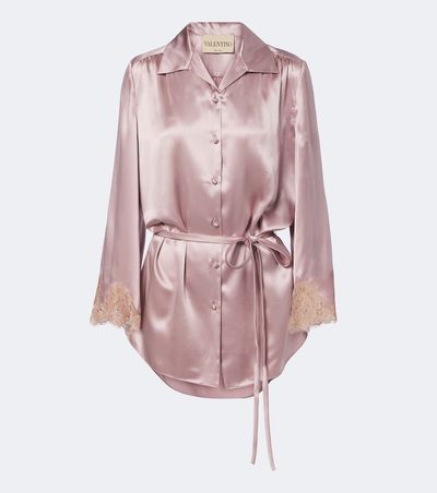 Valentino Valentino Lace-trimmed silk satin shirt