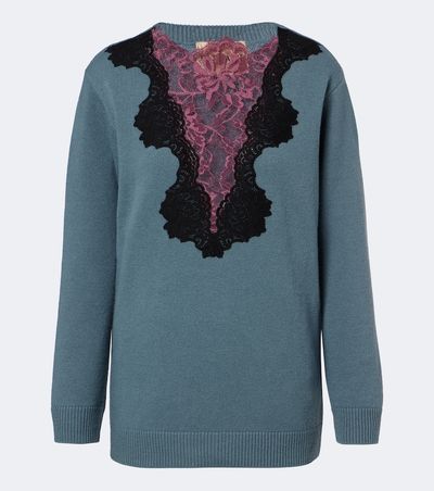 Valentino Valentino Lace-trimmed virgin wool sweater