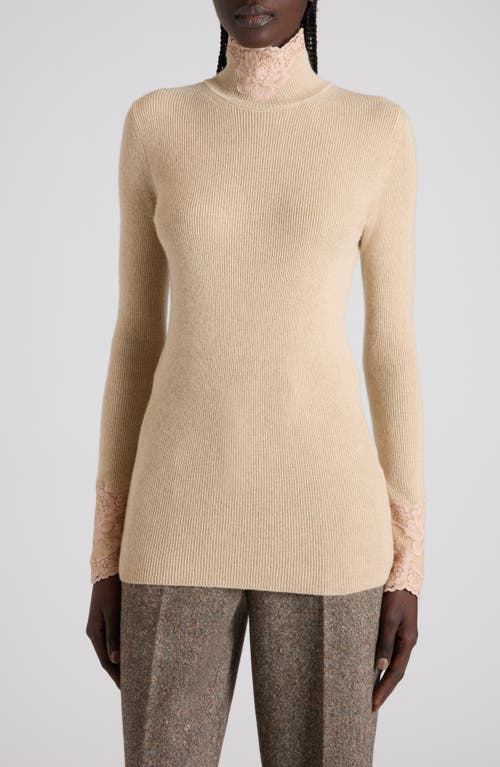 Valentino Valentino Lace Detail Cashmere Mock Neck Sweater
