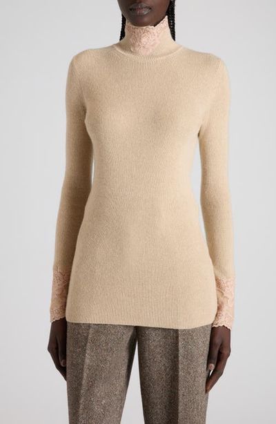 Valentino Valentino Lace Detail Cashmere Mock Neck Sweater