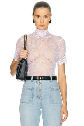 Valentino Valentino Lace Jersey Bodysuit Top