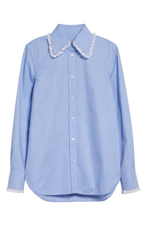 Valentino Valentino Lace Trim Cotton Oxford Button-Up Shirt