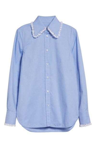 Valentino Valentino Lace Trim Cotton Oxford Button-Up Shirt