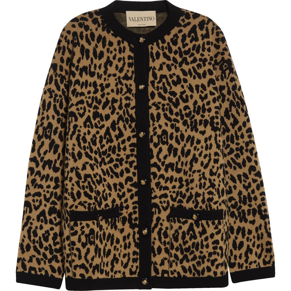 Valentino Valentino Leopard Jacquard Wool Cardigan 