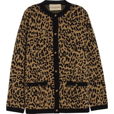 Valentino Valentino Leopard Jacquard Wool Cardigan 
