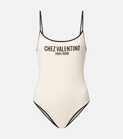 Valentino Valentino Logo printed piquÃ© swimsuit