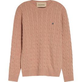 Valentino Valentino Maglia VLOGO Signature Cabled Virgin Wool Crewneck Sweater
