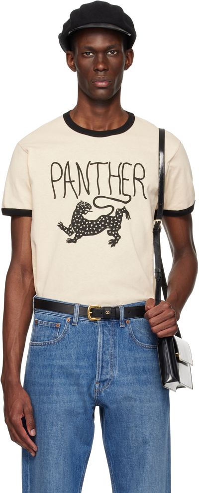 Valentino Valentino Off-White Cotton 'Panther' Print T-shirt