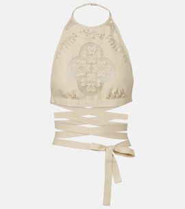Valentino Valentino Open-back cotton-blend crop top