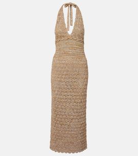 Valentino Valentino Open-knit linen-blend lamÃ© midi dress