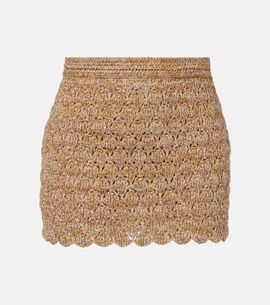 Valentino Valentino Open-knit linen-blend lamÃ© miniskirt